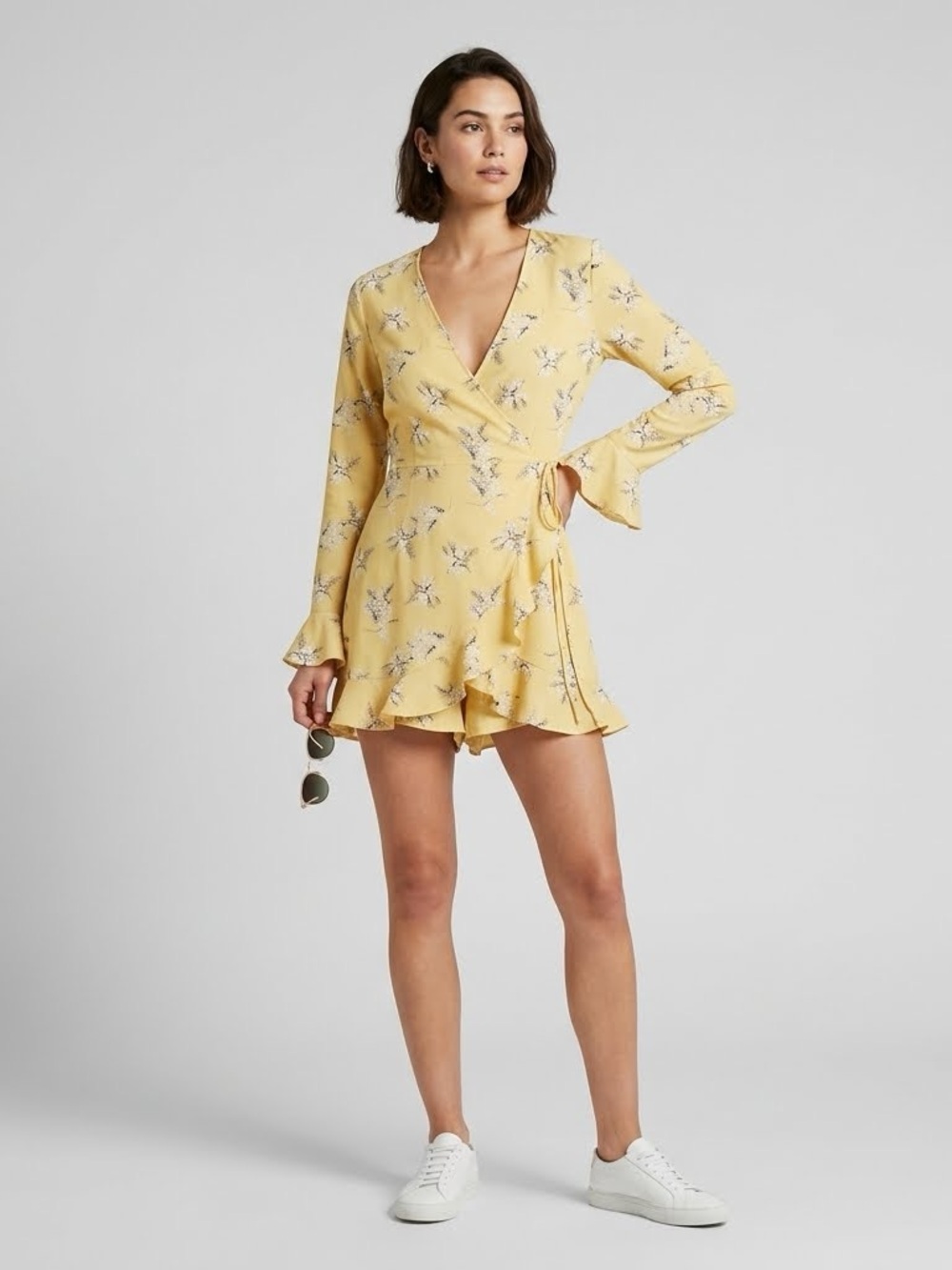 Chic by Lirette Ruffle Jumpsuit Romper Floral Yellow Spring Small